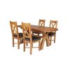 Country Oak 180cm Extending Cross Leg Rounded Corner Table and 4 Grasmere Brown Leather Chairs Set - SUMMER SALE - 2