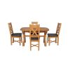 Country Oak 180cm Extending Cross Leg Rounded Corner Table and 4 Grasmere Brown Leather Chairs Set - SUMMER SALE - 4