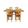 Country Oak 180cm Extending Cross Leg Rounded Corner Table and 4 Grasmere Brown Leather Chairs Set - SUMMER SALE - 7