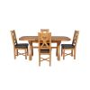 Country Oak 180cm Extending Cross Leg Rounded Corner Table and 4 Grasmere Brown Leather Chairs Set - SUMMER SALE - 8