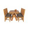 Country Oak 140cm Cross Leg Rounded Corner Table and 6 Grasmere Brown Leather Chairs Set - SUMMER SALE - 4