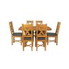 Country Oak 140cm Cross Leg Rounded Corner Table and 6 Grasmere Brown Leather Chairs Set - SUMMER SALE - 5