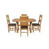 Country Oak 140cm Cross Leg Fixed Oval Table and 4 Chester Brown Leather Chairs - 4 Country Oak 140cm Cross Leg Fixed Oval Table and 4 Chester Brown Leather Chairs - 4