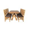 Country Oak 180cm Cross Leg Fixed Oval Table and 8 Windermere Brown Leather Chairs - 8 Country Oak 180cm Cross Leg Fixed Oval Table and 8 Windermere Brown Leather Chairs - 8