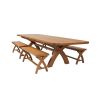 Country Oak 340cm Extending Cross Leg Oval Table 4 x 120cm Cross Leg Bench Set - 6 Country Oak 340cm Extending Cross Leg Oval Table 4 x 120cm Cross Leg Bench Set - 6