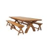 Country Oak 340cm Extending Cross Leg Oval Table 4 x 120cm Cross Leg Bench Set - 7 Country Oak 340cm Extending Cross Leg Oval Table 4 x 120cm Cross Leg Bench Set - 7