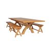 Country Oak 340cm Extending Cross Leg Table and 4 120cm Cross Leg Bench Set - 2