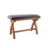 Country Oak 80cm Brown Leather Cross Leg Bench - £40 OFF FLASH SALE - 3