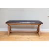 Country Oak 1.2m Brown Leather Oak Dining Bench - £50 OFF FLASH SALE - 9