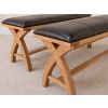 Country Oak 1.6m Cross Leg Dark Brown Leather Dining Bench - 10% Off Discount Code SAVE - 5
