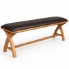 Country Oak 1.6m Cross Leg Dark Brown Leather Dining Bench - 10% Off Discount Code SAVE - 16