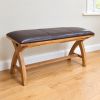 Country Oak 1.6m Cross Leg Dark Brown Leather Dining Bench - 10% Off Discount Code SAVE - 17