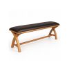 Country Oak 1.6m Cross Leg Dark Brown Leather Dining Bench - 10% Off Discount Code SAVE - 2