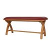 Red Leather Dining Bench 120cm Cross Leg Country Oak Design - £50 OFF FLASH SALE - 6 Red Leather Dining Bench 120cm Cross Leg Country Oak Design - £50 OFF FLASH SALE - 6