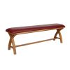 Red Leather Bench 160cm Country Oak Bench Cross Legs - £60 OFF FLASH SALE - 6