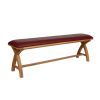 Red Leather Bench 160cm Country Oak Bench Cross Legs - £60 OFF FLASH SALE - 2