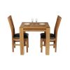 Cambridge 80cm Oak Table 2 Churchill Brown Leather Chair Set - 3
