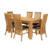 Cambridge 140cm Oak Table 6 Lichfield Brown Leather Chair Set - 2