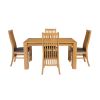 Cambridge 140cm Oak Table 6 Lichfield Brown Leather Chair Set - 6