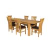 Caravella 230cm Extending Oak Table 8 Churchill Brown Leather Oak Chair Set - 7