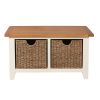 Country Cottage Cream Painted Oak Shoe Storage Bench with 2 Baskets - 10% OFF SPRING SALE - 8