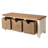 Country Cottage Cream Painted Oak Shoe Storage Bench with 3 Baskets - 10% OFF SPRING SALE - 10