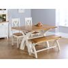 Country Oak 140cm Cream Painted Cross Leg Table 2 120cm Cross Leg Cream Bench Set - SPRING SALE - 4