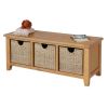 Country Oak Hallway Shoe Storage Bench with 3 Wicker Baskets - 10% OFF SPRING SALE - 7