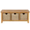 Country Oak Hallway Shoe Storage Bench with 3 Wicker Baskets - 10% OFF SPRING SALE - 8