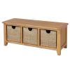 Country Oak Hallway Shoe Storage Bench with 3 Wicker Baskets - 10% OFF SPRING SALE - 9