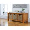 Country Oak Hallway Shoe Storage Bench with 3 Wicker Baskets - 10% OFF SPRING SALE - 2