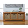 Country Oak Hallway Shoe Storage Bench with 3 Wicker Baskets - 10% OFF SPRING SALE - 4