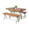 Country Oak 140cm cream painted dining table pair 120cm cross leg benches - SPRING SALE - 2