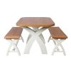 Country Oak 140cm cream painted dining table pair 120cm cross leg benches - SPRING SALE - 3