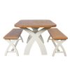 Country Oak 140cm cream painted dining table pair 120cm cross leg benches - SPRING SALE - 7