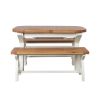 Country Oak 180cm CREAM PAINTED Extending Cross Leg Oval Table and 2 x 120cm Cross Leg CREAM Bench Set - SPRING SALE - 6