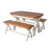 Country Oak 180cm CREAM PAINTED Extending Cross Leg Oval Table and 2 x 120cm Cross Leg CREAM Bench Set - SPRING SALE - 8
