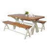 Country Oak 180cm cream painted dining table pair 160cm cross leg benches - SPRING SALE - 2