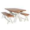 Country Oak 180cm cream painted dining table pair 160cm cross leg benches - SPRING SALE - 4
