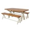 Country Oak 180cm cream painted dining table pair 160cm cross leg benches - SPRING SALE - 5