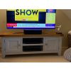 Country Cottage Putty Grey Painted Large Double Door Oak TV Unit - SPRING SALE - 2