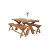 Country Oak 180cm Cross Leg Oval Table & 2 x 160cm Benches Dining Set - 7