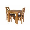 Country Oak 80cm Oak Table and 2 Windermere Brown Leather Chair Set - SPRING SALE - 2