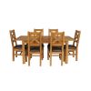 Country Oak 180cm Extending Oak Table and 6 Windermere Brown Leather Seat Chair Set - 3
