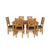 Country Oak 180cm Extending Oak Table and 6 Windermere Brown Leather Seat Chair Set - 4