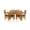 Country Oak 180cm Extending Oak Table and 6 Windermere Brown Leather Seat Chair Set - 8