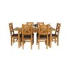 Country Oak 180cm Extending Oak Table and 6 Windermere Brown Leather Seat Chair Set - 8
