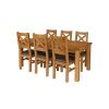 Country Oak 230cm Extending Oak Table and 6 Windermere Brown Leather Seat Chair Set - 6