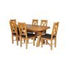 Country Oak 230cm Cross Leg Oval Table and 6 Grasmere Brown Leather Chairs - 9