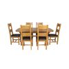 Country Oak 230cm Cross Leg Oval Table and 6 Chester Brown Leather Chairs - 3
